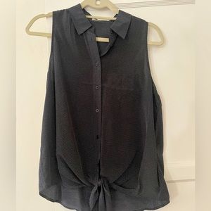 Navy blue polka dot silk top